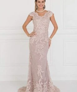 Elizabeth K - GL1540 Lace Embroidered V-neck Sheath Dress 9 Elizabeth K - GL1540 Lace Embroidered V-neck Sheath Dress