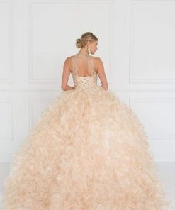 Elizabeth K - GL1554 Bejeweled Organza Ruffled Ballgown 7 Elizabeth K - GL1554 Bejeweled Organza Ruffled Ballgown