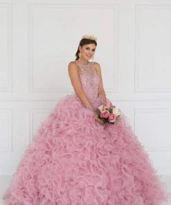 Elizabeth K - GL1554 Bejeweled Organza Ruffled Ballgown 9 Elizabeth K - GL1554 Bejeweled Organza Ruffled Ballgown