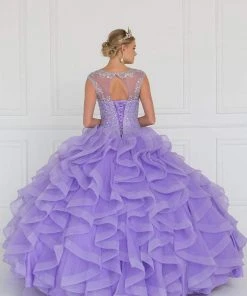 Elizabeth K - GL1555 Jeweled Ruffled Ballgown With Bolero