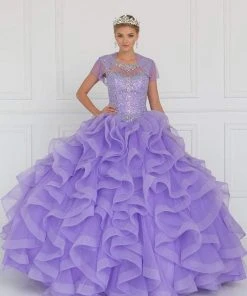 Elizabeth K - GL1555 Jeweled Ruffled Ballgown With Bolero