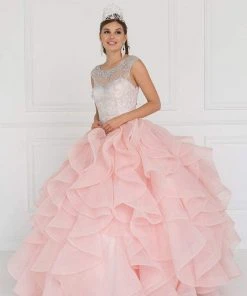 Elizabeth K - GL1555 Jeweled Ruffled Ballgown With Bolero