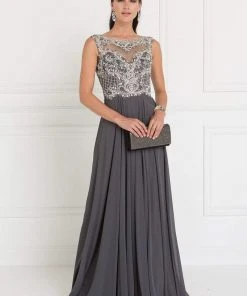 Elizabeth K - GL1565 Jeweled Illusion Bateau Chiffon A-line Gown