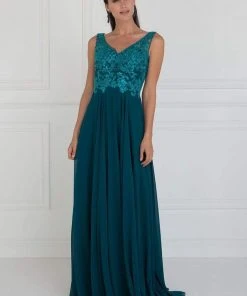 Elizabeth K - GL1567 Sleeveless Bead Embroidered Chiffon A-Line Gown