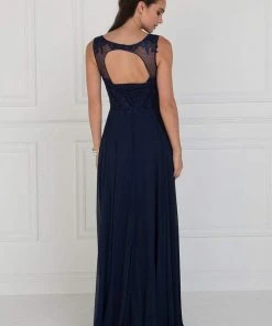 Elizabeth K - GL1569 Embroidered Illusion Scoop Chiffon A-line Dress