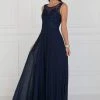 Elizabeth K - GL1569 Embroidered Illusion Scoop Chiffon A-line Dress
