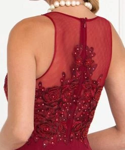 Elizabeth K - GL1570 Embroidered Illusion Halter Chiffon A-line Dress