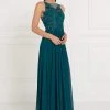 Elizabeth K - GL1570 Embroidered Illusion Halter Chiffon A-line Dress 1 Elizabeth K - GL1570 Embroidered Illusion Halter Chiffon A-line Dress