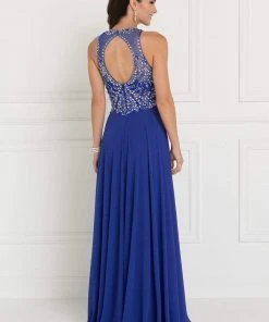 Elizabeth K - GL1572 Embellished Illusion Jewel Chiffon A-line Dress