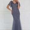Elizabeth K - GL1576 Butterfly Sleeve Embroidered Foliage Trumpet Gown