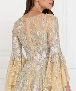 Elizabeth K - GL1592 Flounce Sleeve Floral Embroidered Lace Ballgown 7 Elizabeth K - GL1592 Flounce Sleeve Floral Embroidered Lace Ballgown