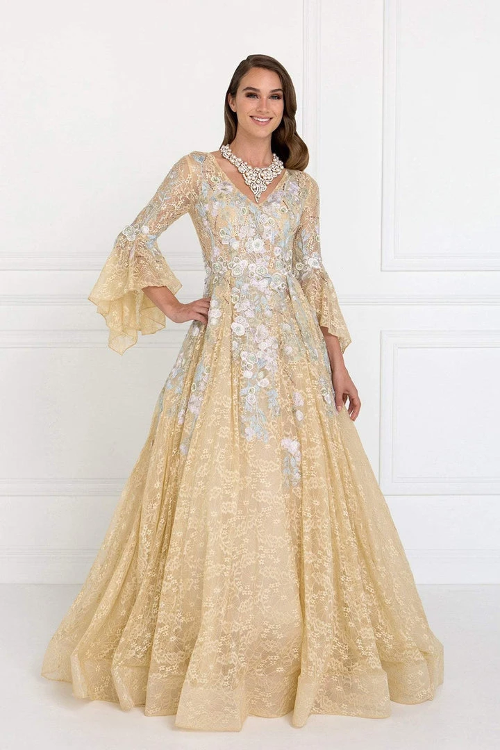 Elizabeth K - GL1592 Flounce Sleeve Floral Embroidered Lace Ballgown 3 Elizabeth K - GL1592 Flounce Sleeve Floral Embroidered Lace Ballgown