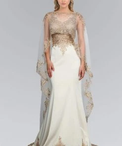 Elizabeth K - GL1596 Embellished Illusion Bateau Sheath Dress