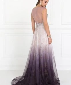 Elizabeth K - GL1599 Cap Sleeve Ombre Floral Appliqued A-Line Gown 5 Elizabeth K - GL1599 Cap Sleeve Ombre Floral Appliqued A-Line Gown