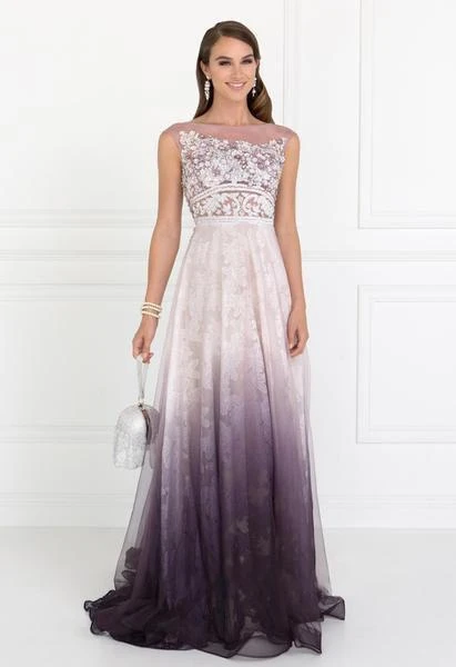 Elizabeth K - GL1599 Cap Sleeve Ombre Floral Appliqued A-Line Gown 3 Elizabeth K - GL1599 Cap Sleeve Ombre Floral Appliqued A-Line Gown