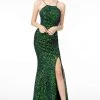 Elizabeth K - GL1812 Sequined Halter Trumpet Dress With Train