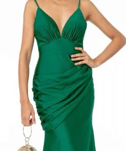Elizabeth K - GL1815 Spaghetti Strap Draped Ornate Mermaid Dress