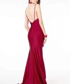 Elizabeth K - GL1815 Spaghetti Strap Draped Ornate Mermaid Dress