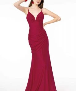 Elizabeth K - GL1815 Spaghetti Strap Draped Ornate Mermaid Dress