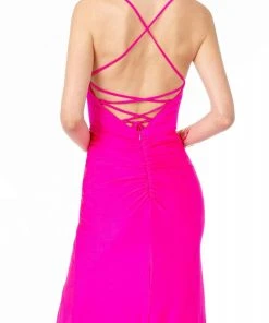 Elizabeth K - GL1816 Ruched-Adorned High Slit Trumpet Dress