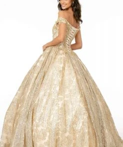 Elizabeth K - GL1820 Glitter Mesh Off Shoulder Sweetheart Ballgown