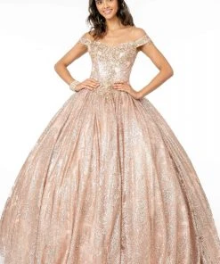Elizabeth K - GL1820 Glitter Mesh Off Shoulder Sweetheart Ballgown