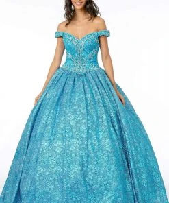 Elizabeth K - GL1821 Crystal Beaded Glitter Netting Quinceanera Dress