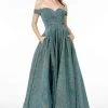 Elizabeth K - GL1827 Glitter Lame Off Shoulder A-Line Gown 2 Elizabeth K - GL1827 Glitter Lame Off Shoulder A-Line Gown