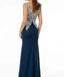 Elizabeth K - GL1839 Appliqued Bodice High Slit Long Dress 9 Elizabeth K - GL1839 Appliqued Bodice High Slit Long Dress