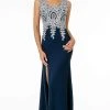 Elizabeth K - GL1839 Appliqued Bodice High Slit Long Dress