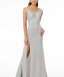 Elizabeth K - GL1839 Appliqued Bodice High Slit Long Dress 13 Elizabeth K - GL1839 Appliqued Bodice High Slit Long Dress