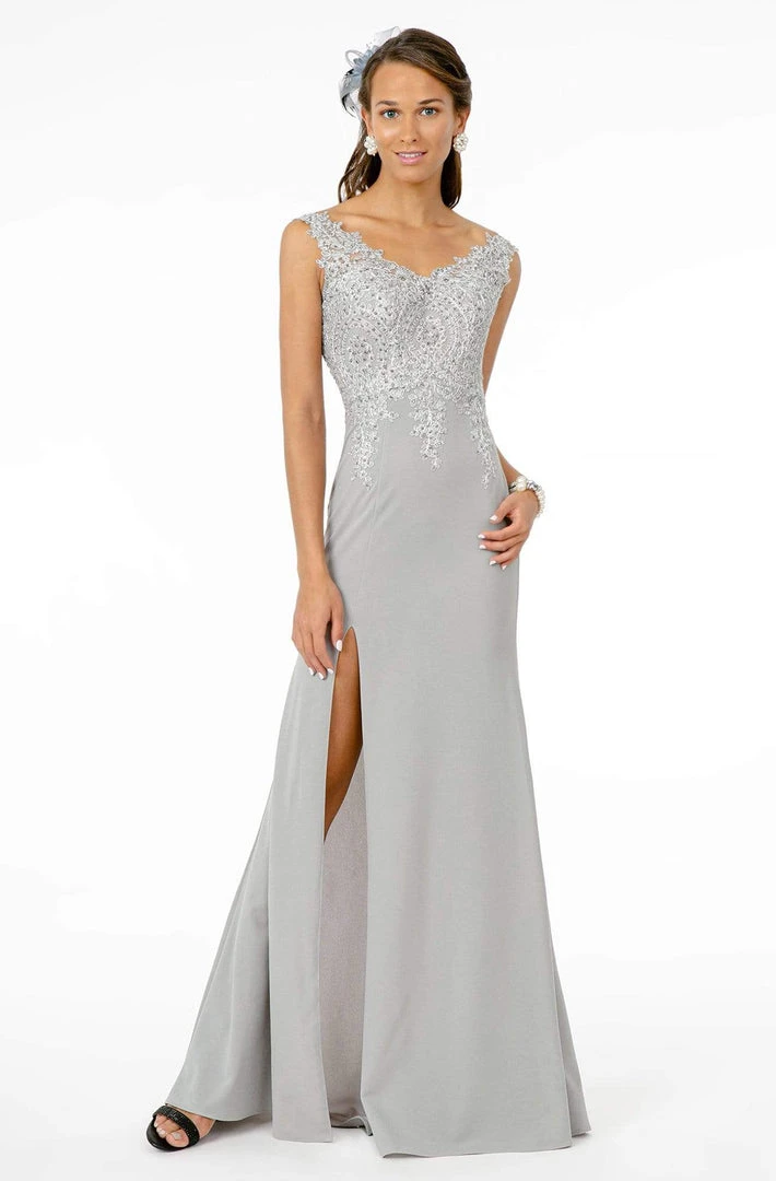Elizabeth K - GL1839 Appliqued Bodice High Slit Long Dress 8 Elizabeth K - GL1839 Appliqued Bodice High Slit Long Dress