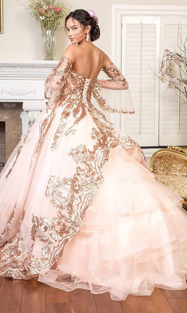 Elizabeth K - GL1914 Strapless Sequined Tiered Tail Ballgown 4 Elizabeth K - GL1914 Strapless Sequined Tiered Tail Ballgown