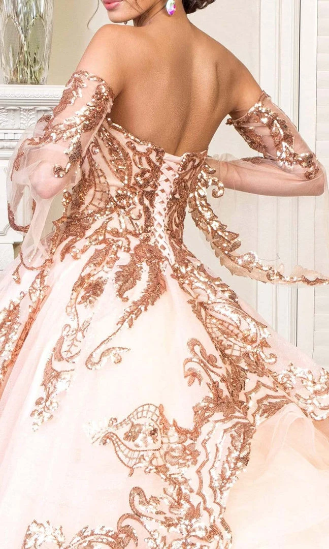 Elizabeth K - GL1914 Strapless Sequined Tiered Tail Ballgown 6 Elizabeth K - GL1914 Strapless Sequined Tiered Tail Ballgown