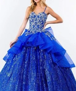 Elizabeth K - GL1927 Glitter Bow-Ornate Draped Ballgown