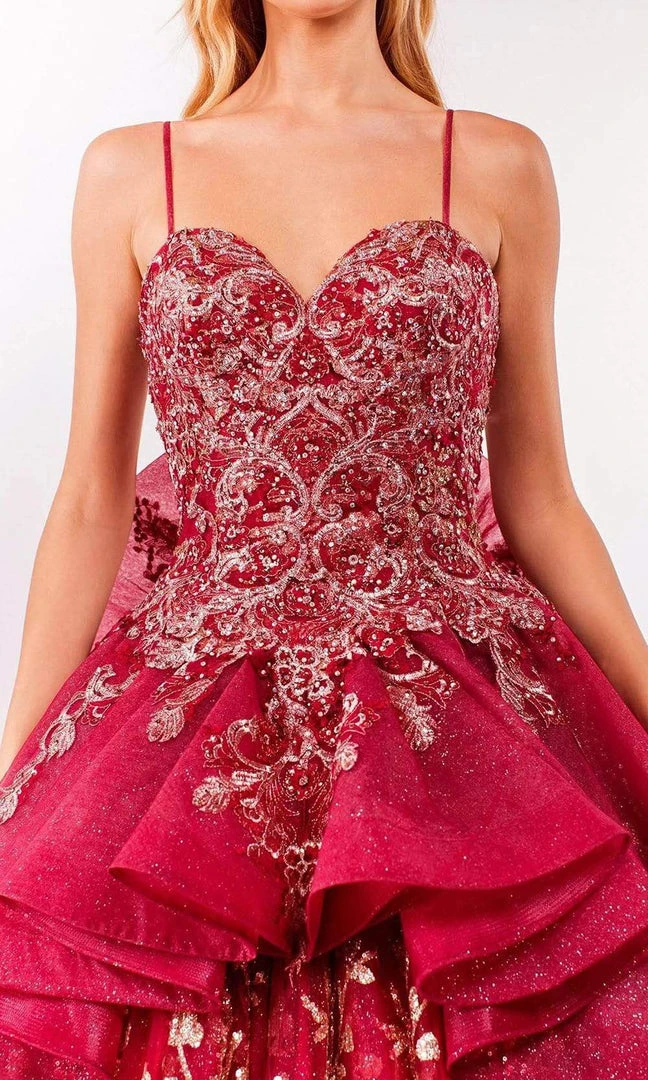 Elizabeth K - GL1927 Glitter Bow-Ornate Draped Ballgown 8 Elizabeth K - GL1927 Glitter Bow-Ornate Draped Ballgown