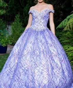 Elizabeth K - GL1928 Jewel Beaded Glitter Print Mesh Ballgown