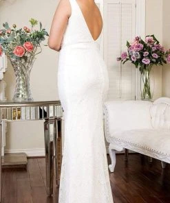 Elizabeth K - GL1940 Plunging V Neck Sheath Dress 11 Elizabeth K - GL1940 Plunging V Neck Sheath Dress