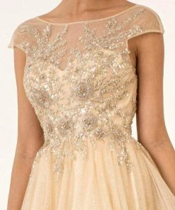 Elizabeth K - GL1954 Embellished Bateau Mesh A-line Gown