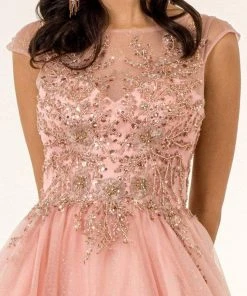 Elizabeth K - GL1954 Embellished Bateau Mesh A-line Gown