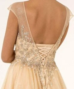 Elizabeth K - GL1954 Embellished Bateau Mesh A-line Gown