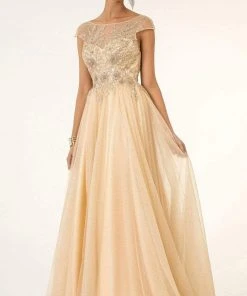 Elizabeth K - GL1954 Embellished Bateau Mesh A-line Gown