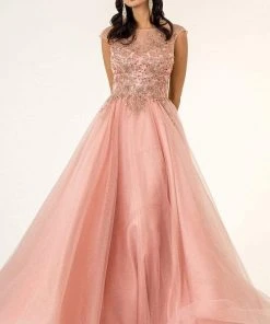 Elizabeth K - GL1954 Embellished Bateau Mesh A-line Gown