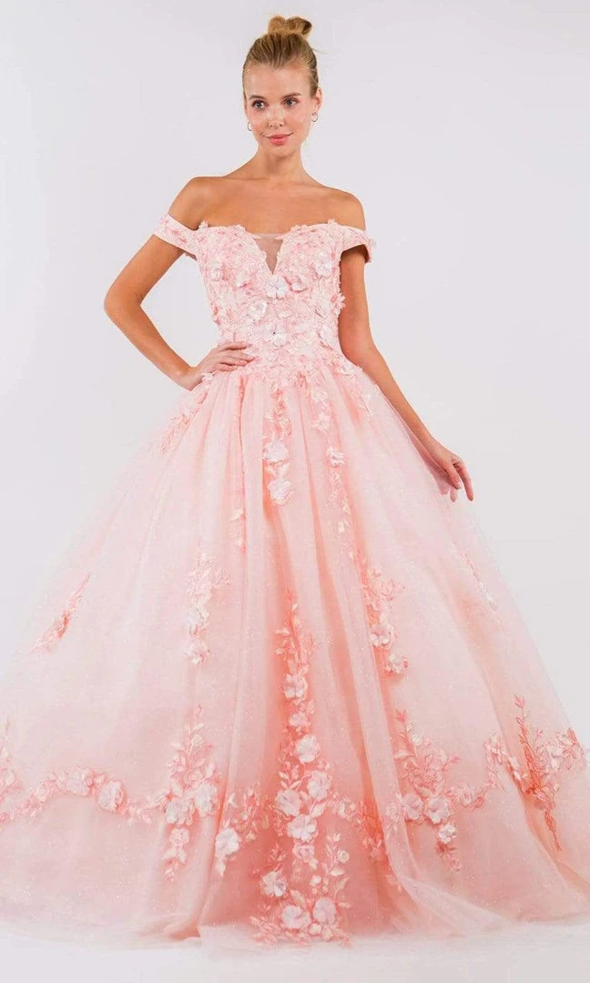Elizabeth K - GL1958 Floral Applique Off Shoulder Ballgown 3 Elizabeth K - GL1958 Floral Applique Off Shoulder Ballgown