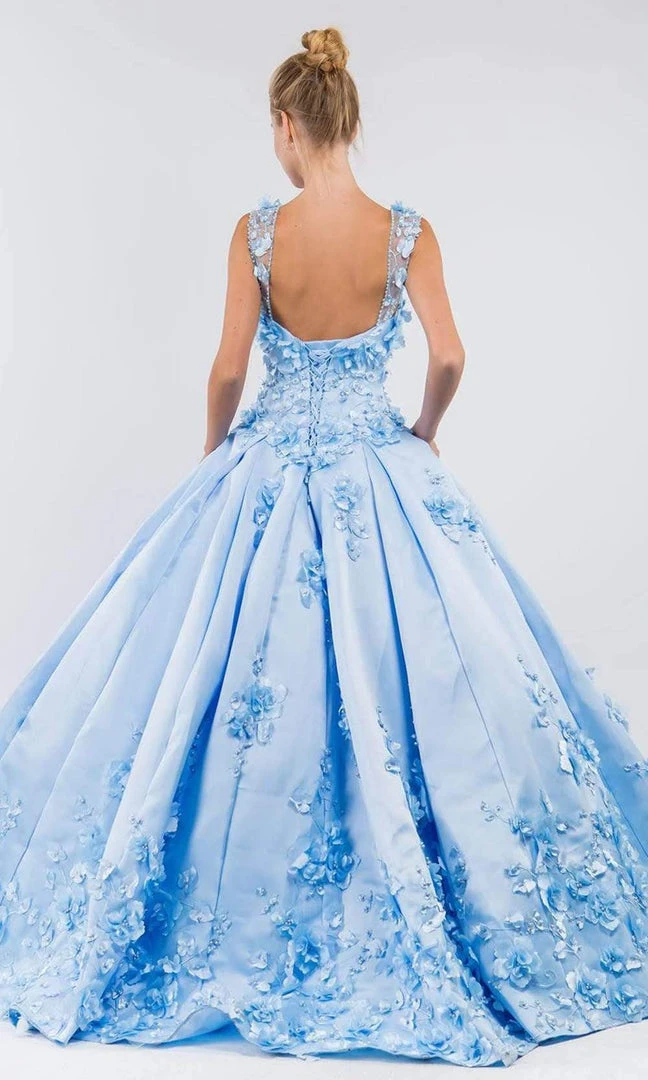 Elizabeth K - GL1961 Floral Accented Satin Ballgown 4 Elizabeth K - GL1961 Floral Accented Satin Ballgown