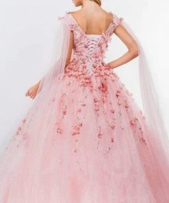 Elizabeth K - GL1974 Cape Sleeve Applique Ballgown 14 Elizabeth K - GL1974 Cape Sleeve Applique Ballgown