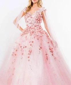 Elizabeth K - GL1974 Cape Sleeve Applique Ballgown