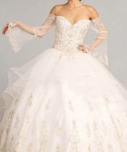 Elizabeth K GL1976 - Long Angel Sleeve Sweetheart Neck Ball Gown
