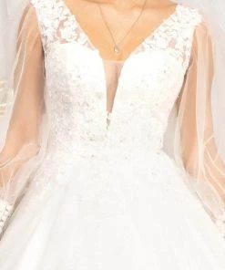 Elizabeth K GL1981 - Long Sleeve V-neck Wedding Gown 11 Elizabeth K GL1981 - Long Sleeve V-neck Wedding Gown