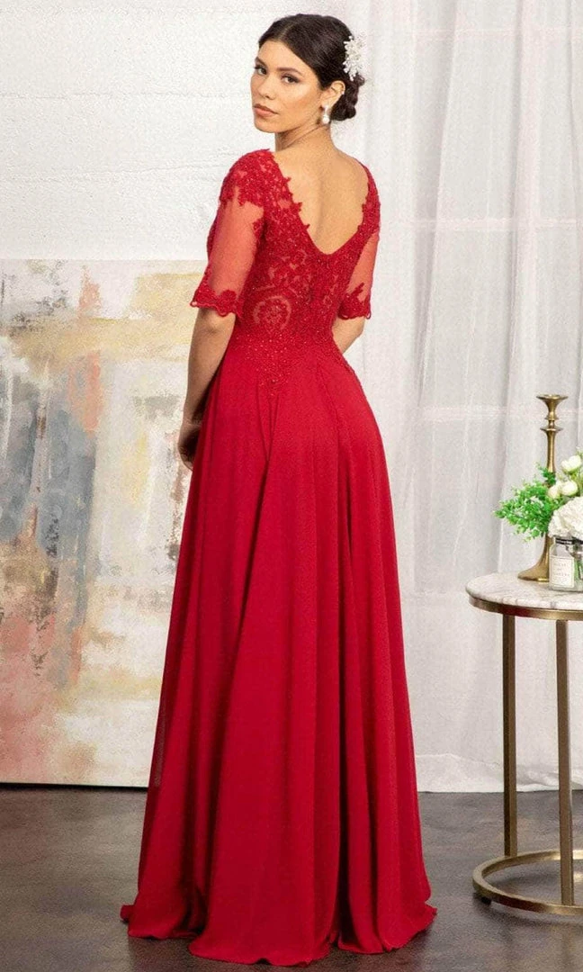 Elizabeth K GL1982 - Applique-Ornate Quarter Sleeve Evening Dress 4 Elizabeth K GL1982 - Applique-Ornate Quarter Sleeve Evening Dress